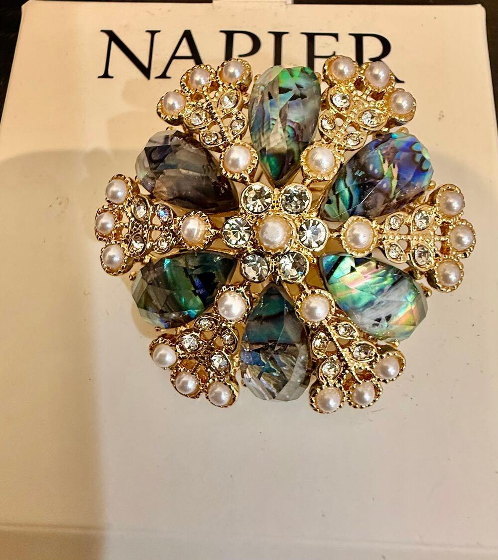 Vintage Napier Faux Pearl & Abalone Look Brooch